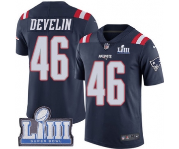 #46 Limited James Develin Navy Blue Nike NFL Youth Jersey New England Patriots Rush Vapor Untouchable Super Bowl LIII Bound