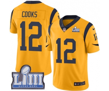 #12 Limited Brandin Cooks Gold Nike NFL Youth Jersey Los Angeles Rams Rush Vapor Untouchable Super Bowl LIII Bound