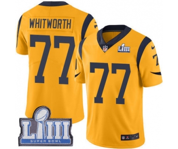 Youth Los Angeles Rams #77 Andrew Whitworth Gold Nike NFL Rush Vapor Untouchable Super Bowl LIII Bound Limited Jersey