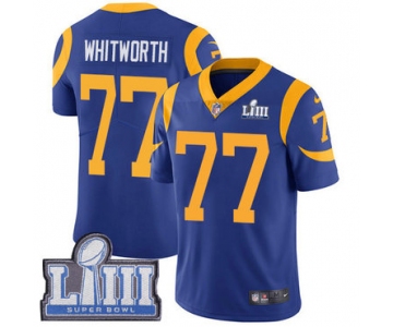 Youth Los Angeles Rams #77 Andrew Whitworth Royal Blue Nike NFL Alternate Vapor Untouchable Super Bowl LIII Bound Limited Jersey