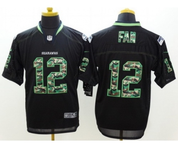 Nike Seattle Seahawks #12 Fan Black With Camo Elite Jersey