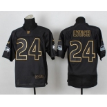 Nike Seattle Seahawks #24 Marshawn Lynch 2014 All Black/Gold Elite Jersey