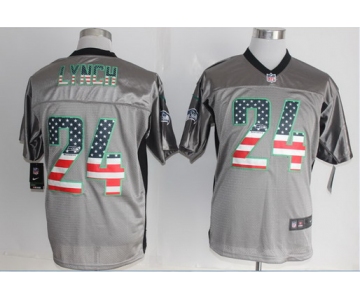 Nike Seattle Seahawks #24 Marshawn Lynch 2014 USA Flag Fashion Gray Elite Jersey