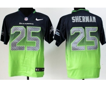 Nike Seattle Seahawks #25 Richard Sherman Navy Blue/Green Fadeaway Elite Jersey