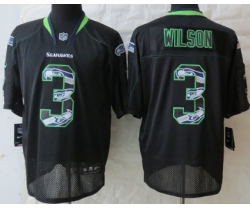 Nike Seattle Seahawks #3 Russell Wilson Lights Out Black Ornamented Elite Jersey