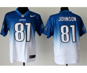 Nike Detroit Lions #81 Calvin Johnson Light Blue/White Fadeaway Elite Jersey