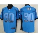 Nike Detroit Lions #90 Ndamukong Suh Drift Fashion Blue Elite Jersey