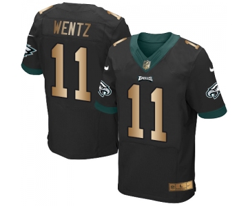 Nike Eagles #11 Carson Wentz Black Alternate Men's Stitched NFL New Elite Gold Jersey
