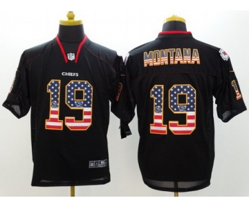 Nike Kansas City Chiefs #19 Joe Montana 2014 USA Flag Fashion Black Elite Jersey
