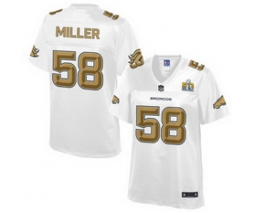 Denver Broncos #58 Von Miller Nike All White With Gold 2016 Super Bowl 50 Patch Game Jersey