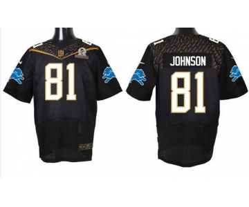 Men's Detroit Lions #81 Calvin Johnson Black 2016 Pro Bowl Nike Elite Jersey