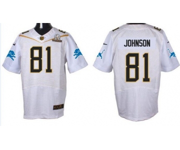 Men's Detroit Lions #81 Calvin Johnson White 2016 Pro Bowl Nike Elite Jersey