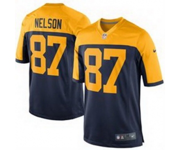 Men's Green Bay Packers #87 Jordy Nelson Navy Blue Gold Alternate NFL Nike Game Jersey