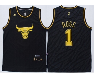 Chicago Bulls #1 Derrick Rose Revolution 30 Swingman 2014 Black With Gold Jersey