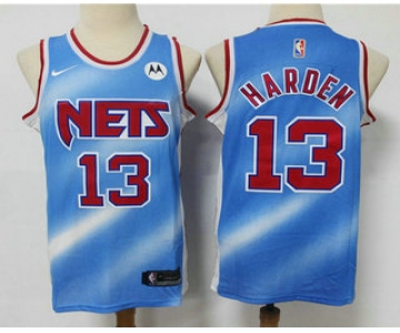 Men's Brooklyn Nets #13 James Harden Blue Nike 2020-21 Hardwood Classics Stitched NBA Jersey With The NEW Sponsor Logo
