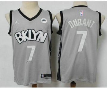 Men's Brooklyn Nets #7 Kevin Durant Light Grey 2021 Brand Jordan Swingman Stitched NBA Jersey With NEW Sponsor Logo