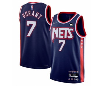 Men's Brooklyn Nets #7 Kevin Durant Navy 2021-22 Swingman City Edition 75th Anniversary Stitched Basketball Jersey