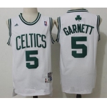 Men's Boston Celtics #5 Kevin Garnett White Hardwood Classics Soul Swingman Stitched NBA Throwback Jersey
