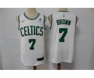 Men's Boston Celtics #7 Jaylen Brown White 2021 Nike Swingman Stitched NBA Jersey With NEW Sponsor Logo