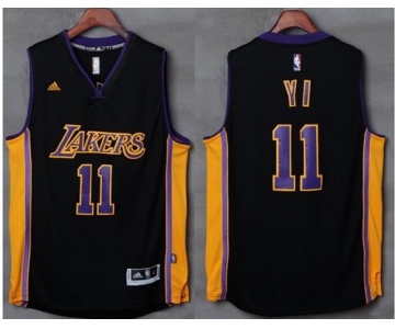 Lakers #11 Yi Jianlian Black(Purple NO.) Stitched NBA Jersey