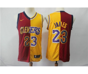 Lakers 23 Lebron James Red Gold Split Nike Swingman Jersey