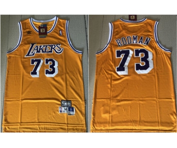 Lakers 73 Dennis Rodman Yellow Hardwood Classics Jersey
