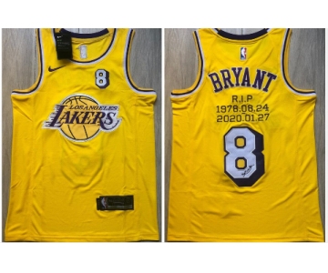 Lakers 8 Kobe Bryant Yellow R.I.P Signature Swingman Jersey