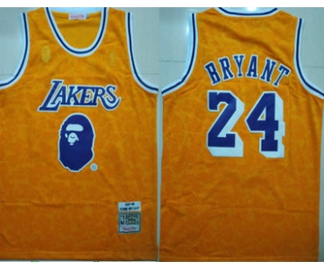Lakers Bape 24 Kobe Bryant Yellow 1997-98 Hardwood Classics Jersey