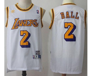 Los Angeles Lakers #2 Lonzo Ball White Throwback Stitched NBA Jersey