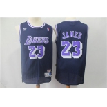 Los Angeles Lakers #23 LeBron James Navy BlueThrowback Stitched NBA Jersey