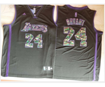 Los Angeles Lakers #24 Kobe Bryant Letter Camo Black Jersey
