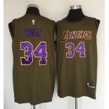 Los Angeles Lakers #34 Shaquille O'Neal Olive Nike Swingman Jersey