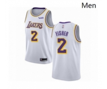 Mens Los Angeles Lakers 2 Derek Fisher Authentic White Basketball Jerseys Association Edition
