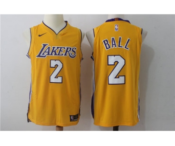 Men's Los Angeles Lakers #2 Lonzo Ball New Yellow 2017-2018 Nike Swingman Stitched NBA Jersey