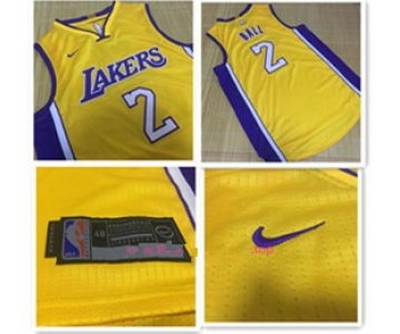 Men's Los Angeles Lakers #2 Lonzo Ball Yellow 2017-2018 Nike Swingman Stitched NBA Jersey