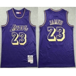 Men's Los Angeles Lakers #23 LeBron James 2018-19 Purple Hardwood Classics Soul Swingman Throwback Jersey