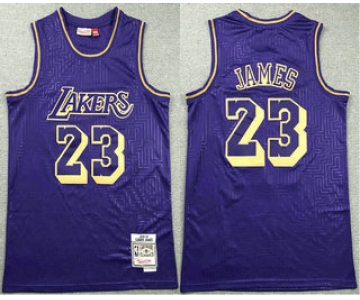 Men's Los Angeles Lakers #23 LeBron James 2018-19 Purple Hardwood Classics Soul Swingman Throwback Jersey