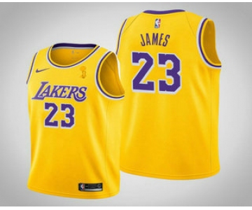 Men's Los Angeles Lakers #23 LeBron James 2020 NBA Finals Champions Icon Yellow Jersey