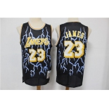 Men's Los Angeles Lakers #23 LeBron James Black Lightning Hardwood Classics Soul Swingman Throwback Jersey