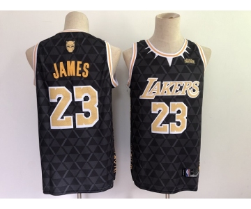 Men's Los Angeles Lakers #23 LeBron James Black Panther Limiter Stitched NBA Jersey