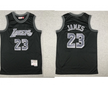 Men's Los Angeles Lakers #23 LeBron James Black With Silver Hardwood Classics Soul Swingman Throwback Jersey