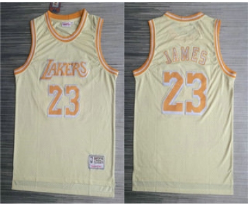 Men's Los Angeles Lakers #23 LeBron James Gold Hardwood Classics Soul Throwback Limited Jersey