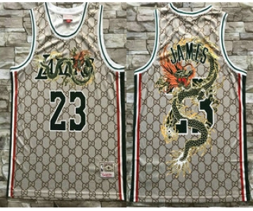 Men's Los Angeles Lakers #23 LeBron James Hardwood Classics Soul Swingman Throwback Jersey