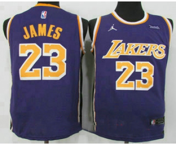 Men's Los Angeles Lakers #23 LeBron James Purple 2021 Brand Jordan Swingman Stitched NBA Jersey With NEW Sponsor Logo