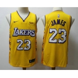 Men's Los Angeles Lakers #23 LeBron James Yellow 2020 Nike City Edition Swingman Jersey With The Sponsor Logo