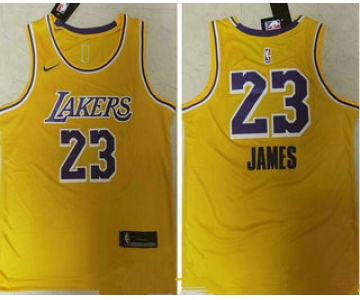 Men's Los Angeles Lakers #23 LeBron James Yellow NEW 2021 Nike Swingman Stitched NBA Jersey_