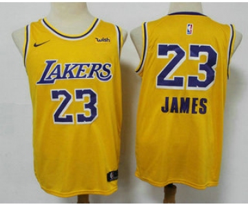 Men's Los Angeles Lakers #23 LeBron James Yellow NEW 2021 Nike Wish Swingman Stitched NBA Jersey