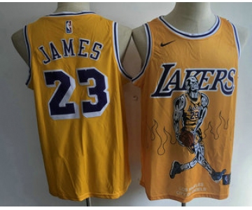 Men's Los Angeles Lakers #23 LeBron James Yellow Nike Swingman Stitched Fashion NBA Jersey