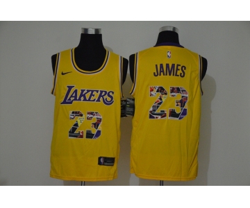 Men's Los Angeles Lakers #23 LeBron James Yellow Nike Swingman Stitched NBA Fashion Jersey