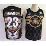 Men's Los Angeles Lakers #23 Lebron James Black With Kings Of Air Swingman Nike Fashion Jersey